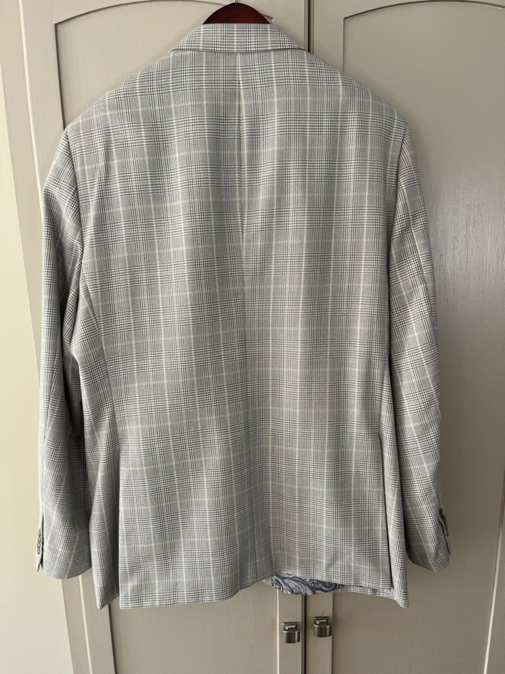 Alan Flusser Light Gray & CreamPlaid Double vent Sport Coat Blazer